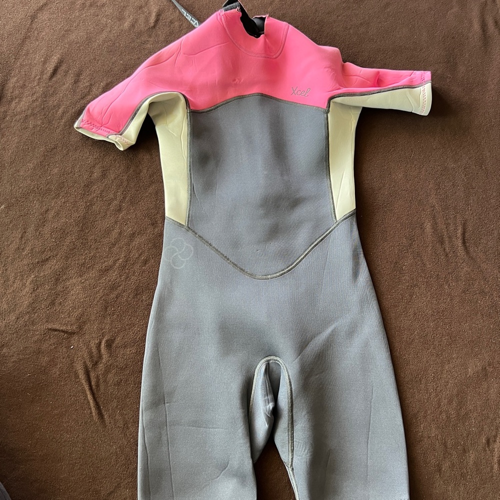 Pink and Gray Swim Bodysuit with Color-Block Design